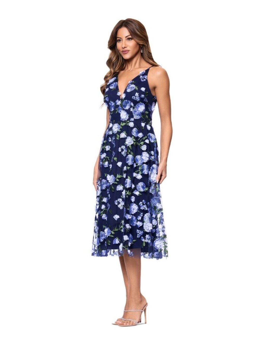 XSCAPE Women's Floral Embroidered Sleeveless Fit & Flare Dress Blue Size 10 $259 - Picture 2 of 5